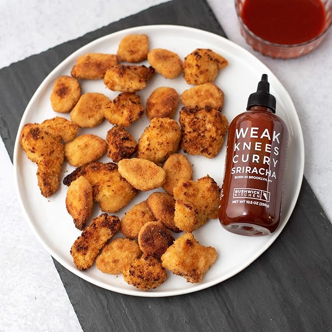 Weak Knees Curry Sriracha Hot Sauce - Infused with Aromatic Curry Spices & Bold Korean Gochujang Paste for Rice, Vegetables & Marinades - Made in the USA - 10.5oz Squeeze Bottle