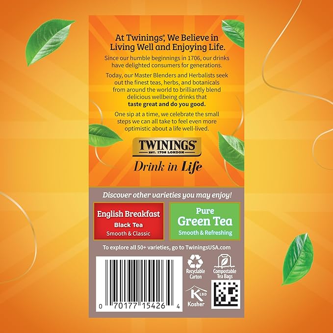 Twinings Pure Oolong Tea Individually Wrapped Bags, 20 Count (Pack of 1), Warm, Nutty Flavour & Golden Colour, Caffeinated, Enjoy Hot or Iced, 20 Teabags