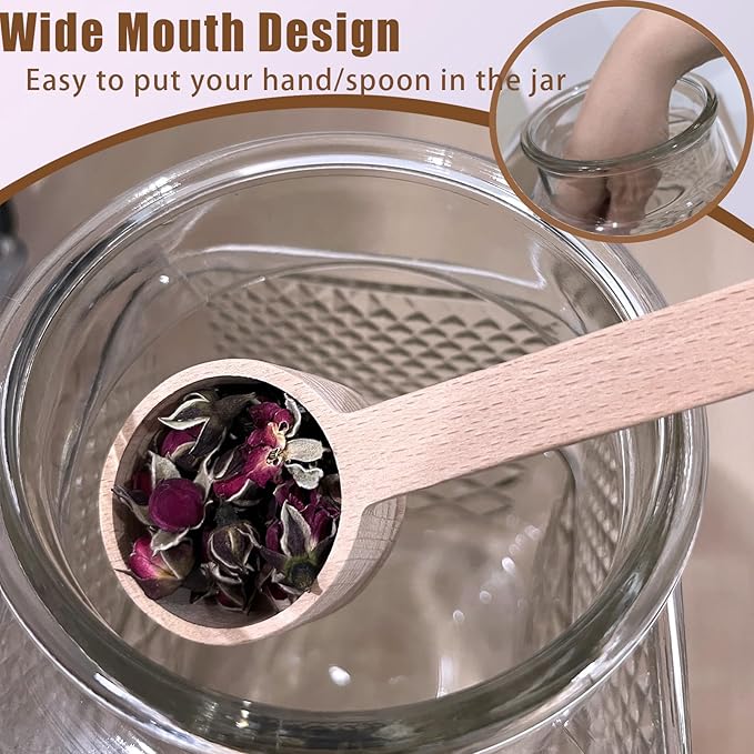 Viovian Vintage Glass Jar with Lid Wood Spoon 60 OZ Round Thick Glass Storage Jars Airtight Lids Decorative Canister Container for Food Candy Cookie Sugar Coffee Tea Nuts Snack Bath Salt