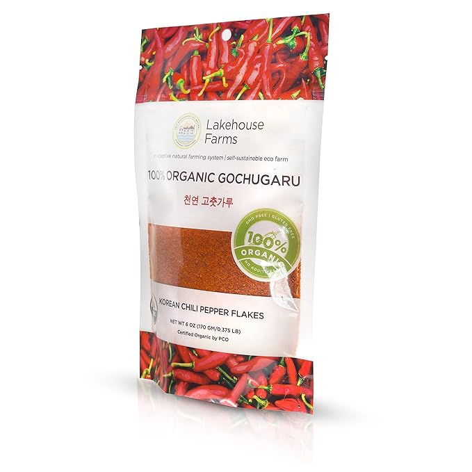 Lakehouse Farms 100% Organic Korean Chili Pepper Flakes/Powder (Gochugaru) - The Only U.S. Grown Organic Certified Korean Pepper Flakes (6 Ounce - Fine)