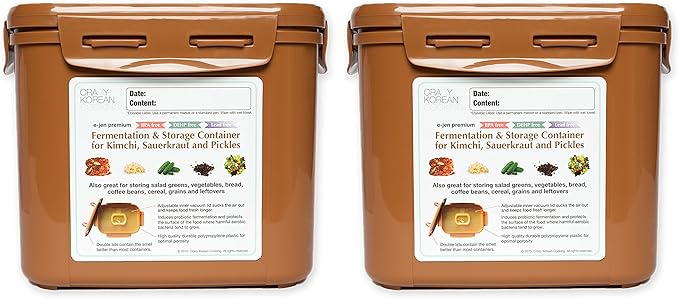 Authentic Crazy Korean Cooking Kimchi Container 0.9 Gal (3.4L) 2 PACK