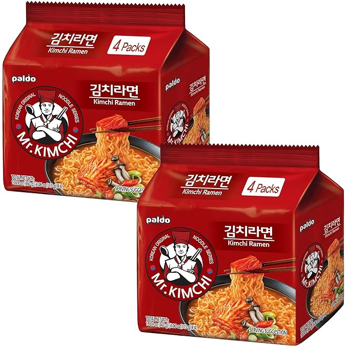 Paldo Fun & Yum Kimchi Ramen Instant Noodles with Soup, Kimchi Based Spicy Broth, Best Oriental Style, Original Korean Ramyun, Spicy Ramen Challenge, K-Food, 김치라면 115g x 8 Pack
