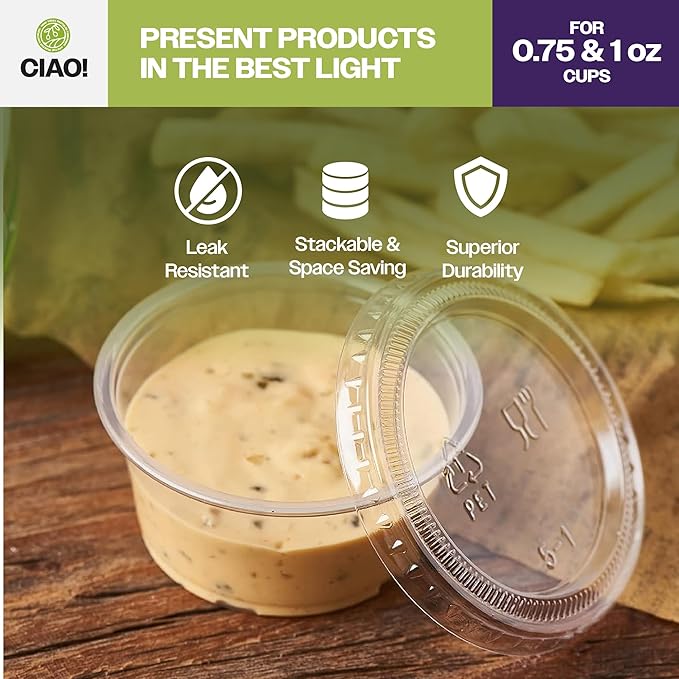 Ciao! Ultra Clear PET Portion Cup Lids, .45mm Diameter, Fit For Ciao! 0.75oz & 1oz Portion Cups - Case of 2,500