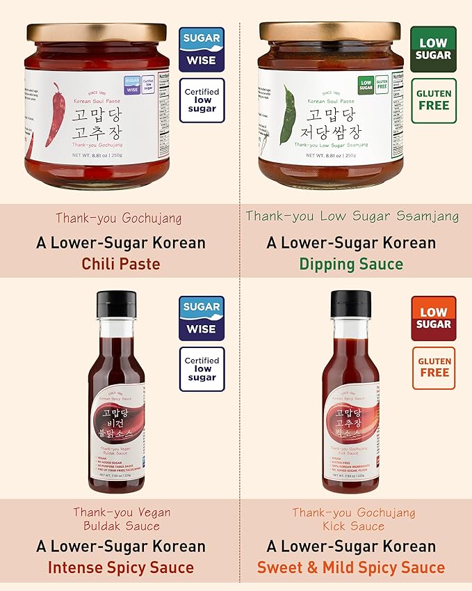 Thank-you Gochujang Sugar-Free, Korean Chili Paste with Allulose - Keto-Friendly, No Wheat Flour, 100% Korean Red Pepper & Korean Sea Salt- Since 1965 Authentic Fermented Sauce for Bibimbap, Tteokbokki & K-BBQ, 8.81oz
