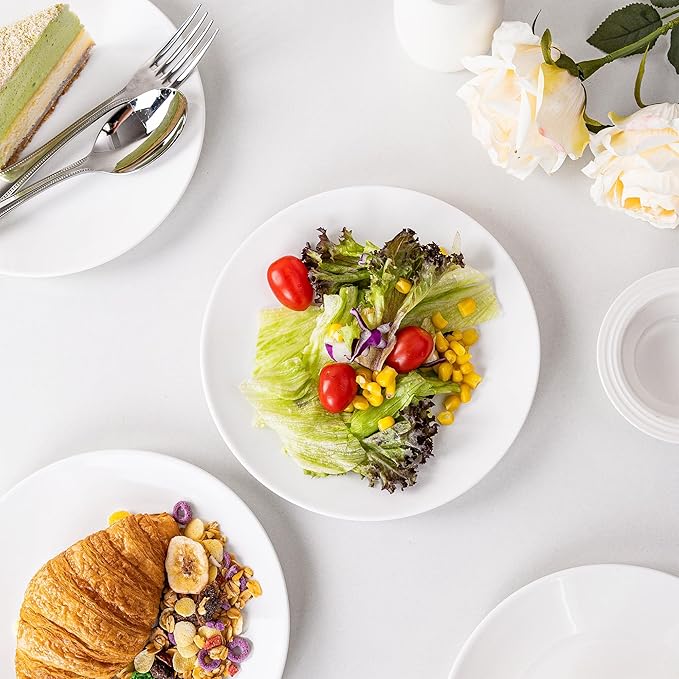 White Salad Plates Set of 6, 7.5 Inch Ceramic Plates – White Porcelain Appetizer & Dessert Plates for Kitchen, Salad, Snack & Everyday Use, Microwave & Dishwasher Safe,19Cm