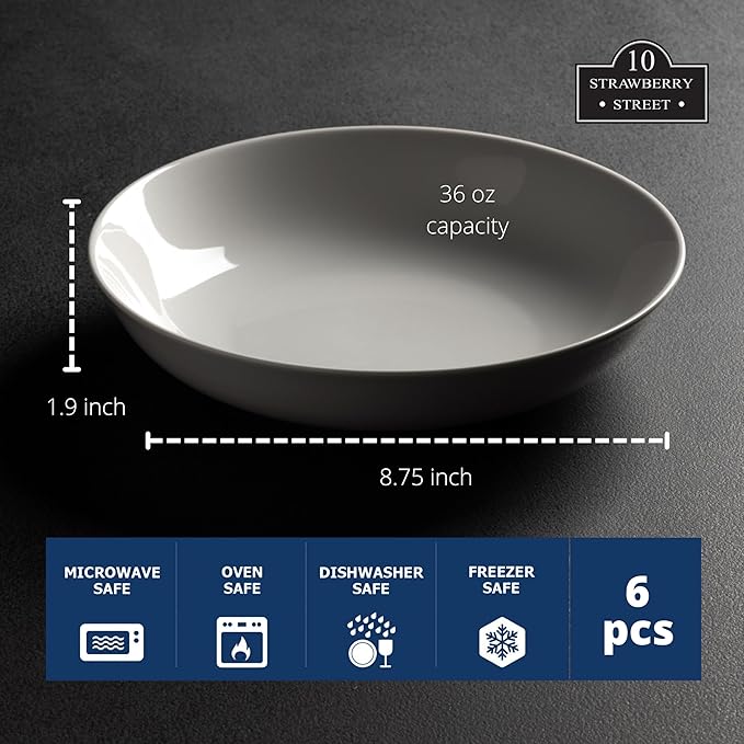 10 Strawberry Street Simply White 36 Oz Pasta/Dinner Bowl, Set of 6