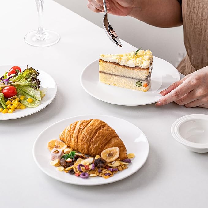 White Salad Plates Set of 6, 7.5 Inch Ceramic Plates – White Porcelain Appetizer & Dessert Plates for Kitchen, Salad, Snack & Everyday Use, Microwave & Dishwasher Safe,19Cm