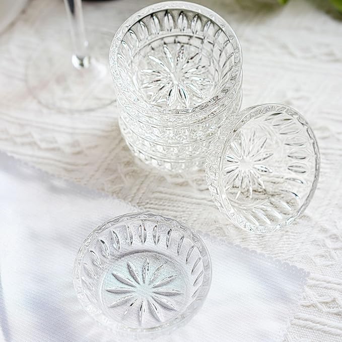 kanpura Mini Glass Bowls, Round Prep Bowl, Dishwasher Safe, Pinch Bowls for Dipping Spices Sauce, Stackable, 2 oz, Set of 6, (Clear)