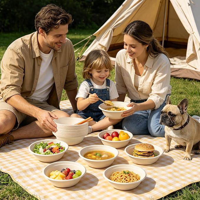 Dynta 110 Pack 32oz Paper Bowls, Large Compostable Disposable Bowls for Salads, Soups & Dog Feeding | Microwave & Freezer Safe(Natural Brown)
