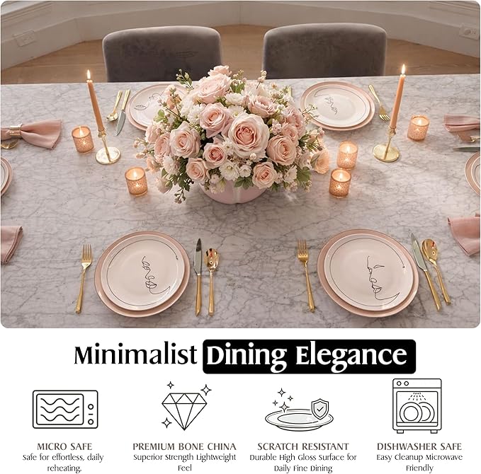 Line Muse Dinner Plates Set for 4 – 9.5-Inch Bone China Dinnerware Set, Modern One-Line Portrait Artwork – Perfect Serving Plate for Dessert, Appetizer, Salads