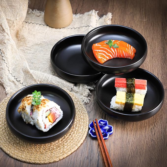 Gaolinci Creative Zen Ceramic Plate, Round Smooth Glazed Side Dish Snack Dish Pickle Dish (Set Of 4)