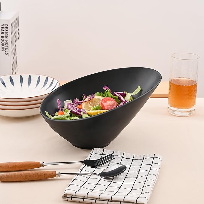 LOVYANXUE Bamboo Fiber Salad Bowls, 4 Packs Compostable 33 Ounce Elegant Black Angled Bowls for Salad, Pasta, Soup, Prep, Ideal for Home and Restaurant