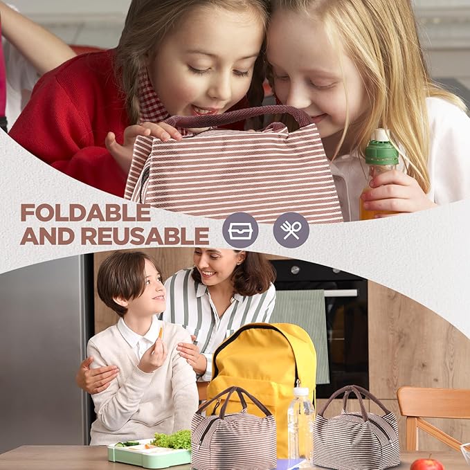 Chunful 24 Pcs Insulated Lunch Bag Bulk Reusable Thermal Lunch Box Waterproof Leakproof Tote Bag with Soft Liner for Women Men Office Work School Picnic Beach Fishing(Coffee)