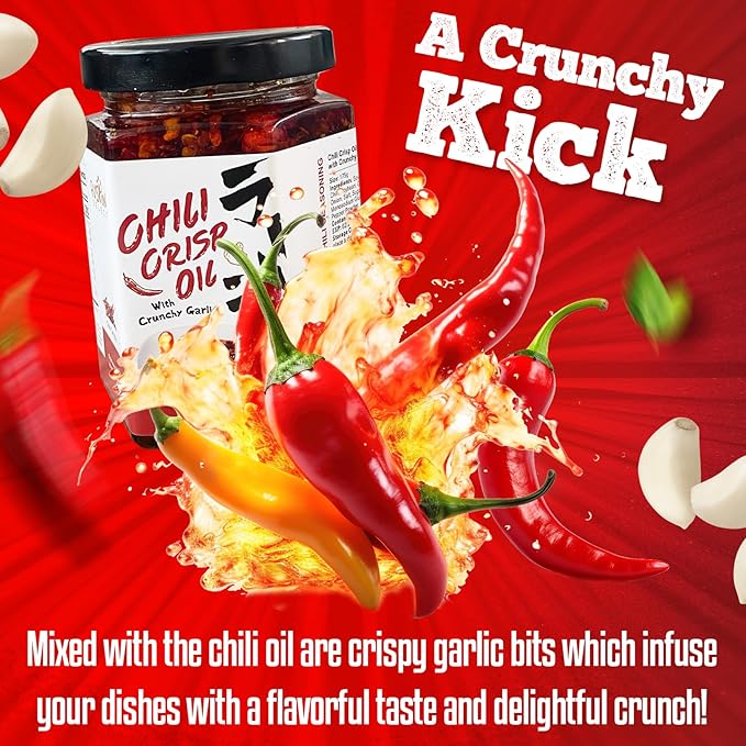 Fusion Select 525g Chili Crisp Oil - Crunchy Garlic Chili Oil, Umami Seasoning with Hot Peppers for Korean Ramen, Spicy Noodles, BBQ Meat, Dip, Stir Fry Sauce - Kitchen Condiment - Mild Spice