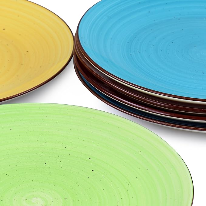 Elama Sebastian Round Stoneware Dinnerware Plate Set in Assorted Colors (6 Piece)