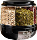 360° Rotating Grain Dispenser | 6-Grid Rice Dispenser with One-Click Dispensing | Airtight Cereal Container for Rice, Beans, Grains Storage (Black, Small)