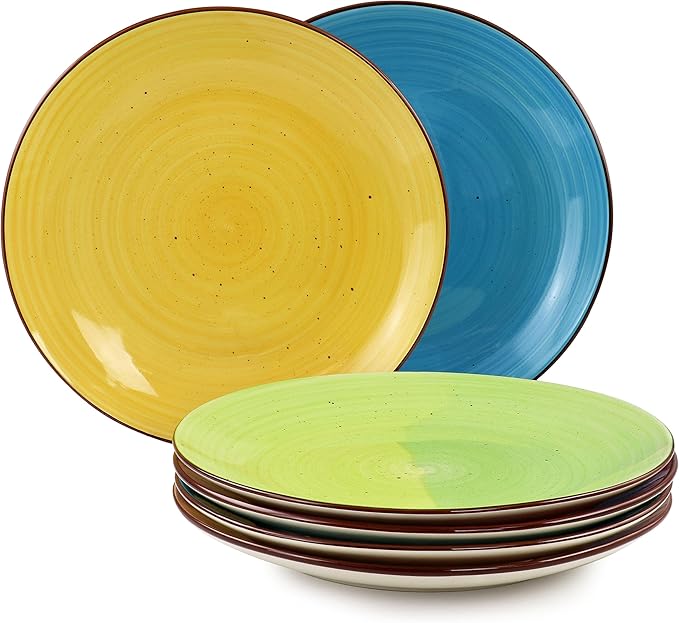 Elama Sebastian Round Stoneware Dinnerware Plate Set in Assorted Colors (6 Piece)