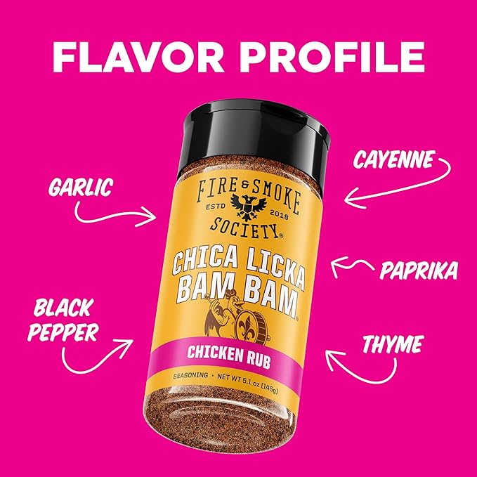 Fire & Smoke Society Chica Licka Bam Bam Chicken Seasoning | M 5.1 oz | BBQ Seasonings and Rubs for Smoking and Grilling | Chicken Wings, Turkey Rub, Poultry Seasoning