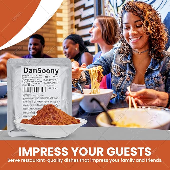 DanSoony Korean Hot and Spicy Ramen Noodle Soup Powder with 30-50 Kinds of Food Ingredients - Deep, Rich Flavors for Magical Soups