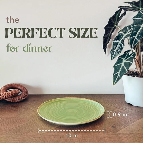 MORA Ceramic Helix Swirl Dinner Plates Set of 6, 10in Modern Spiral Porcelain Dish Dinnerware for Kitchen, Serving & Restaurants - Dishwasher, Microwave, Freezer, Oven Safe Dishware - Earth Colors