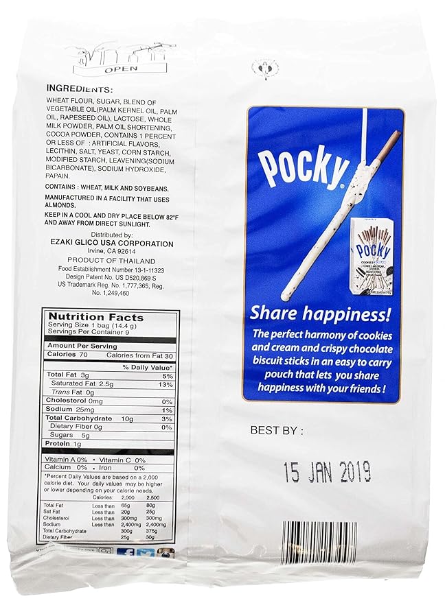 Glico Cookie And Cream Covered Cocoa Biscuit Sticks, 4.57 Ounce
