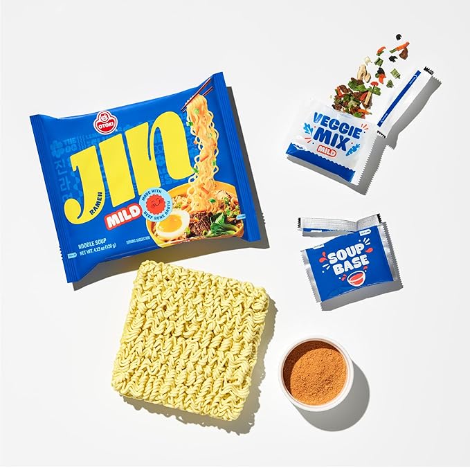 OTOKI Jin Ramen Mild Flavor, Authentic Korean Instant Noodles, Genuine Korean Ramen Soup Mix, Savory & Rich Quick & Easy Meal 4.23oz, Multi Pack (PACK OF 8, MILD & SPICY)