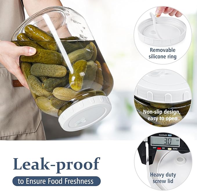 Folinstall 1.5 Gallon Large Fermentation Jars with 2 Airtight Lids and 3 Airlocks, Wide Mouth Glass Mason Jar with Scale Mark, Pickle jars, Mead Making Kit, Kimchi Containers, 2 Pack