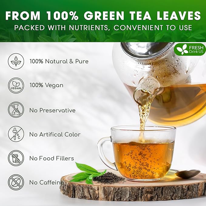 FreshDrinkUS, Premium 175 Green Tea Bags, 100% Natural & Pure from Green Tea Leaves. Loose Leaf Green Tea Herbal Tea. Made with Natural Material Tea Bags. No Sugar, No Caffeine, No Gluten, Vegan.
