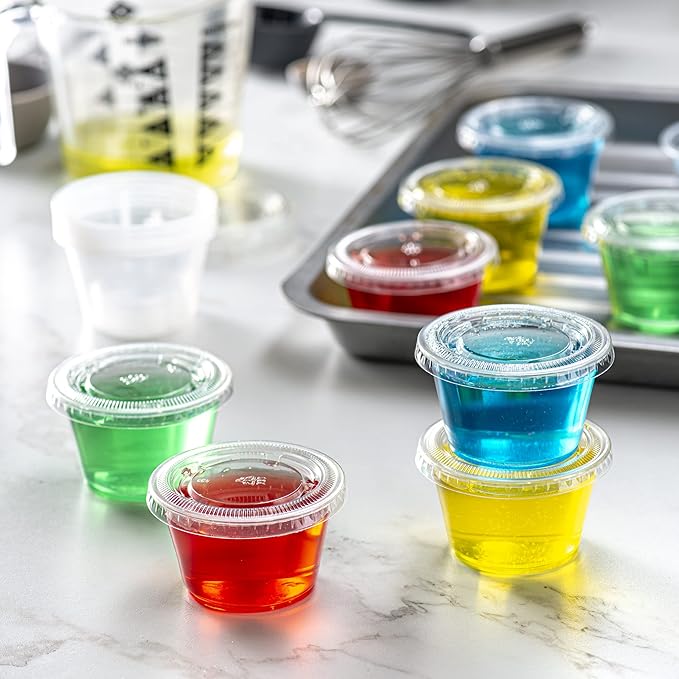 Pantry Value 4 oz Jello Shot Cups with Lids [200 Count] Clear Disposable Plastic Portion Containers for Snacks, Sides, Meal Prep & Sauces - Durable, Stackable, Leak-Resistant