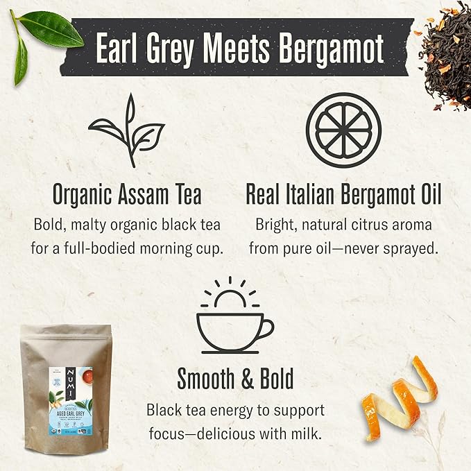 Numi Organic Emperor’s Pu-erh Tea Loose Leaf, Aged Yunnan Caffeinated Black Tea, 16 oz Bulk Pouch, Smooth Earthy Bold Flavor, Brews 200 Cups