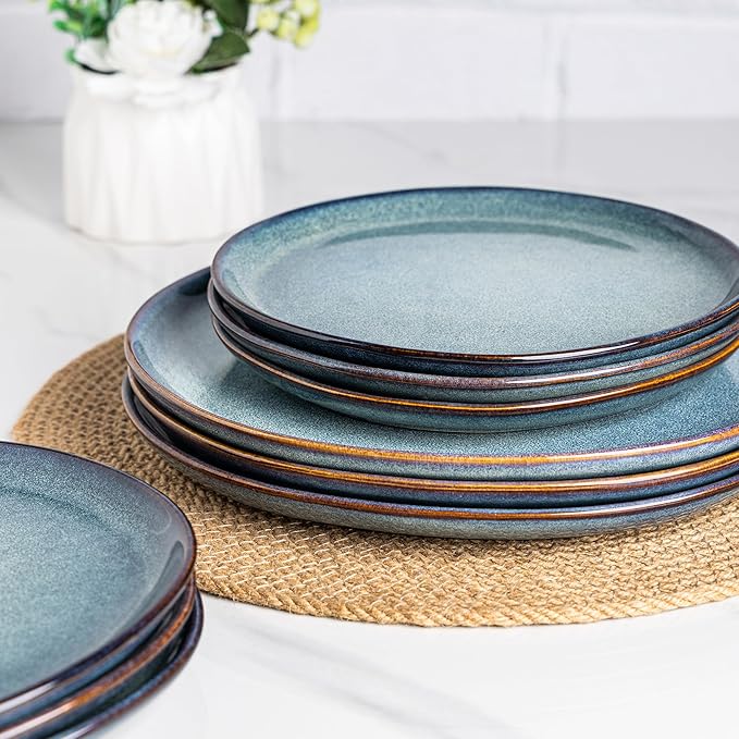 AmorArc Ceramic Plates Set of 6, 8.5 Inch Handmade Reactive Glaze Stoneware Plates set for Dessert, Salad, Appetizer,Dinner, Microwave & Dishwasher Safe, Scratch Resistant