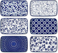 vancasso Selene 8.5 Inch Rectangular Salad Plates Set of 6, Ceramic Salad Plates for Sushi, Dessert, Appetizer, Porcelain Platters for Kitchen Decor, Microwave & Oven Safe, Vintage Blue & White Color
