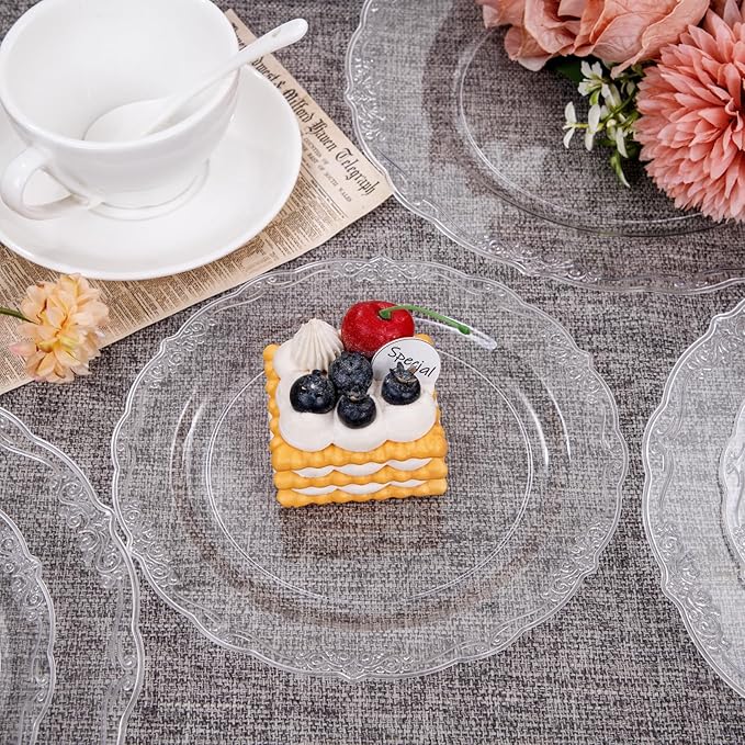 U-QE 60PCS Clear Plastic Plates for Party - Clear Plates Disposable Heavy Duty for Party & Wedding - Include 30PCS 10inch Dinner Plates and 30PCS 7.5inch Dessert/Salad Plates