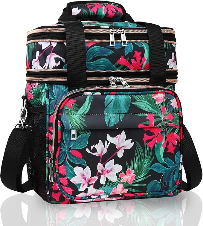 GLENKEY Tactical Lunch Box Cooler Bag - Expandable Insulated Lunch Bag for Men Women - Large Lunchbox for Adults Work Shifts Outdoor Trips Floral 16L