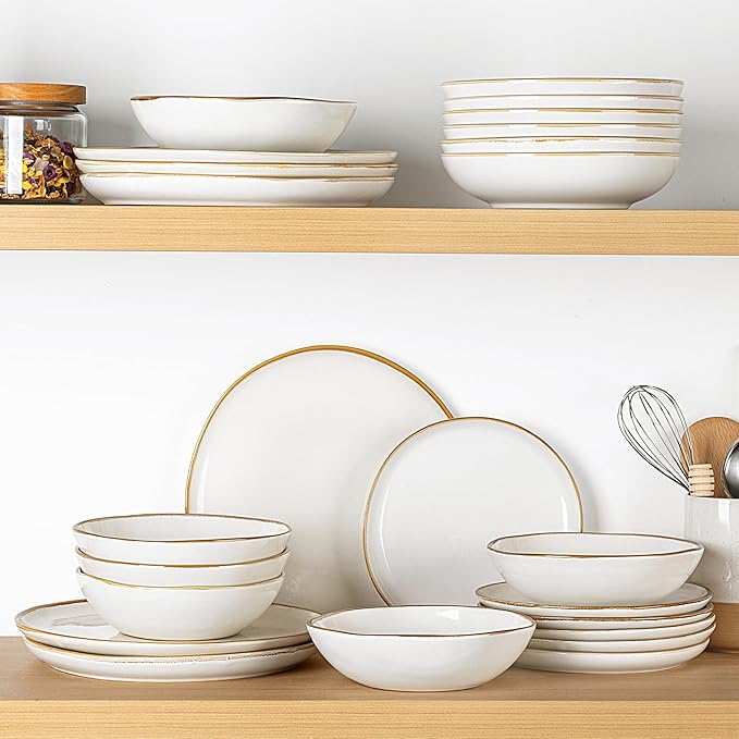 AmorArc Ceramic Dinnerware Sets,Handmade Reactive Glaze Stoneware Plates and Bowls Sets,Highly Scratch Resistant | Dishwasher & Microwave Safe Dishes Set,Service for 4 (12pc)