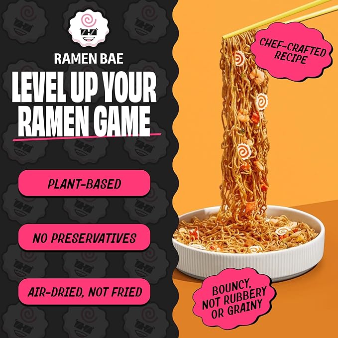 Ramen Bae High Protein Ramen Noodles Stir Fry - Korean Spicy Chicken Flavor 28g Protein - Air Dried Not Fried, Plant Based, Vegan Protein Noodles - Low Carb & Fat - Very Spicy (Pack of 6)