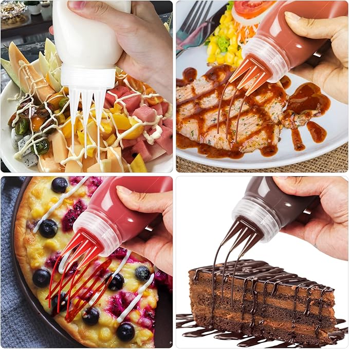 Porous Condiment Squeeze Bottles, Squeeze Bottles for Sauces, Salad Dressing Container, Ketchup Bottles Squeeze 3-Pack 13 oz (380ml), Syrup Dispenser, Great for Ketchup, Salad, BBQ Sauce (13oz 3 pack)