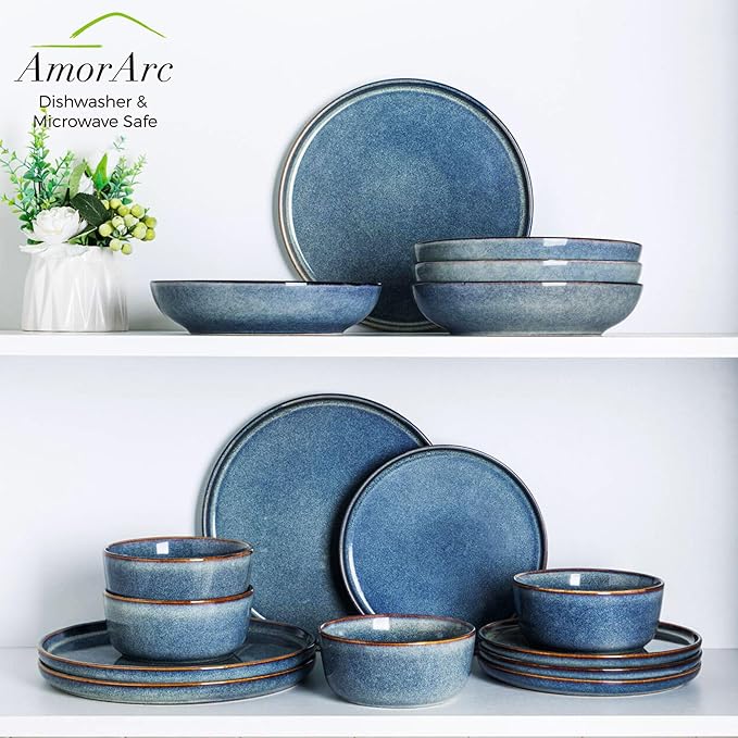AmorArc Ceramic Plates Set of 6, 8.5 Inch Reactive Glaze Stoneware, Dessert, Salad, Appetizer, Small Dinner Plates, Microwave, Dishwasher Safe, Scratch Resistant Dishes Set for Kitchen