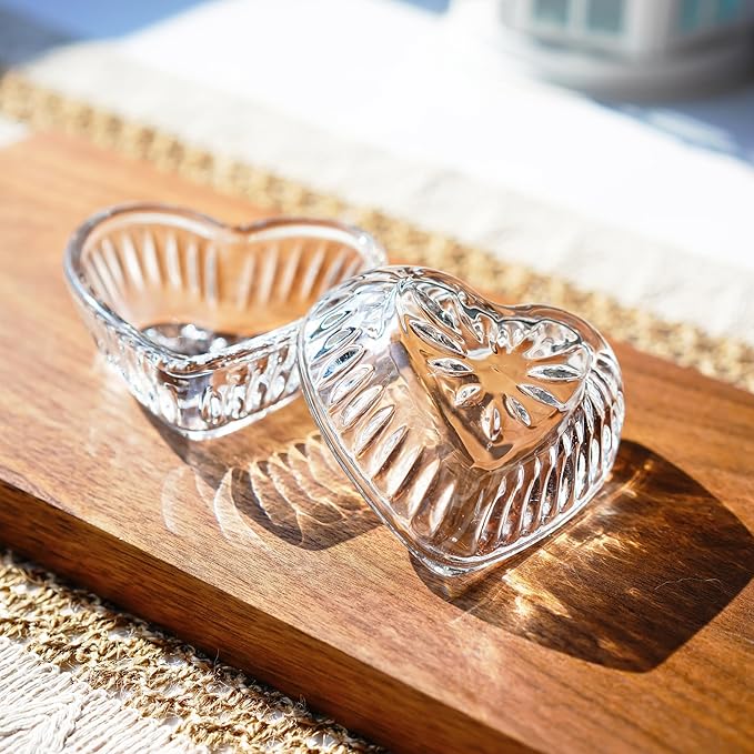 kanpura Mini Glass Bowls, Heart-shaped Prep Bowl, Dishwasher Safe, Pinch Bowls for Dipping Spices Sauce, Stackable, 2 oz, Set of 6, (Clear)