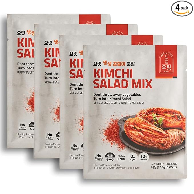 YORIT Kimchi Salad Seasoning Mix - korean inspired spice mix, NO MSG, Natural Gochugaru Seasoning Powder, Chemical Additive-Free, Quick & Easy cooking Kimchi in 30 Seconds (4 Pack) 요릿 김치믹스 겉절이분말