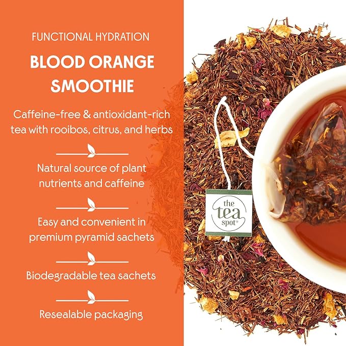 The Tea Spot Blood Orange Smoothie Herbal Tea | Blend of Rooibos Tea, Orange Peel, Hibiscus, Rosehips, Rose Petals, Safflowers, and Vanilla Flavors | Caffeine-Free 15 Tea Bags