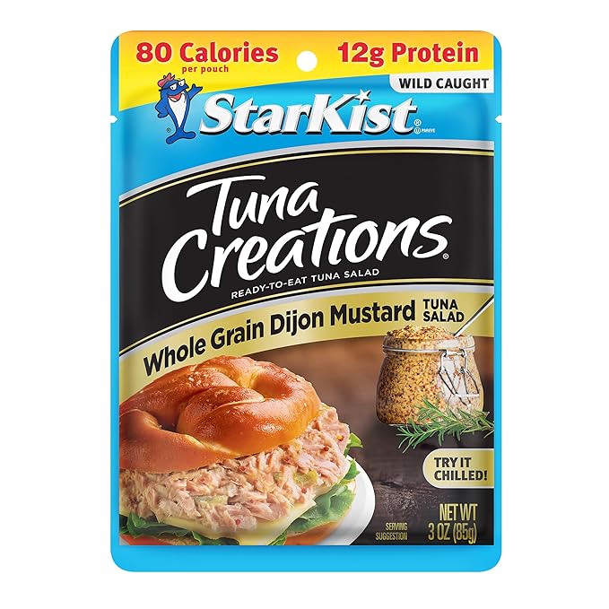 StarKist Tuna Creations Whole Grain Dijon Mustard Tuna Salad Pouch (3.0 oz - 24 Pack) Wild Caught, High Protein Shelf Stable Seafood, No Draining, Ready to Eat for Salads and Sandwiches