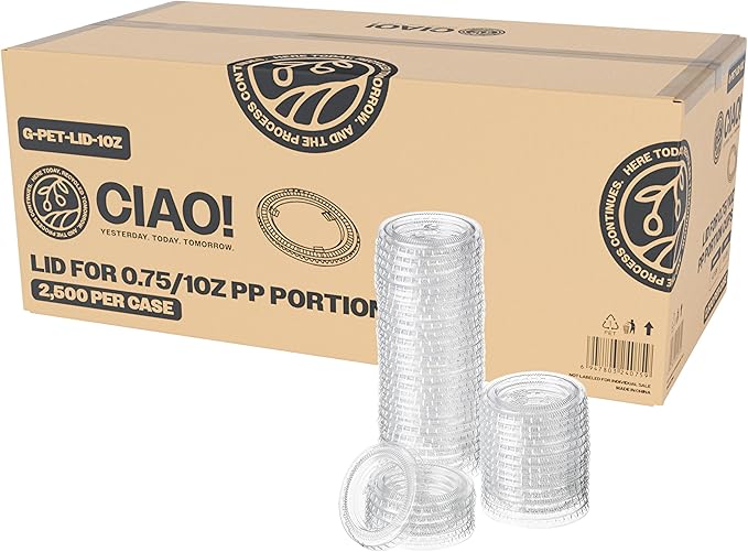 Ciao! Ultra Clear PET Portion Cup Lids, .45mm Diameter, Fit For Ciao! 0.75oz & 1oz Portion Cups - Case of 2,500