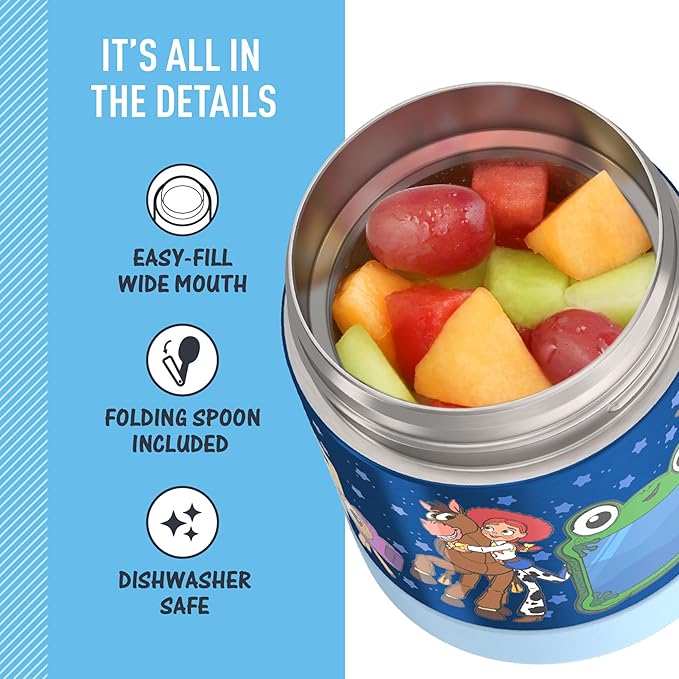 THERMOS FUNTAINER Insulated Food Jar, 10 Ounce, Kid Friendly Food Jar with Foldable Spoon, Toy Story 5