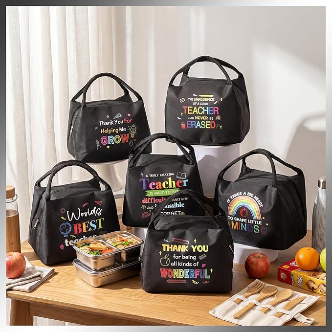 Teacher Appreciation Gifts Bulk Back to School Thank You Insulated Lunch Bags Teacher Reusable Lunch Bags Leakproof Totes End of Year Appreciation Gift for Men Women(12 Pcs,Rainbow)