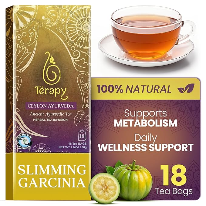 TERAPY Ceylon All Day Slimming Tea Organic Herbal Drink with Garcinia Cambogia, Fresh Mint Flavor - Supports Metabolism, Weight Management, Dietary Routine, Antioxidants, Vegan, Gluten-Free – 18 Bags