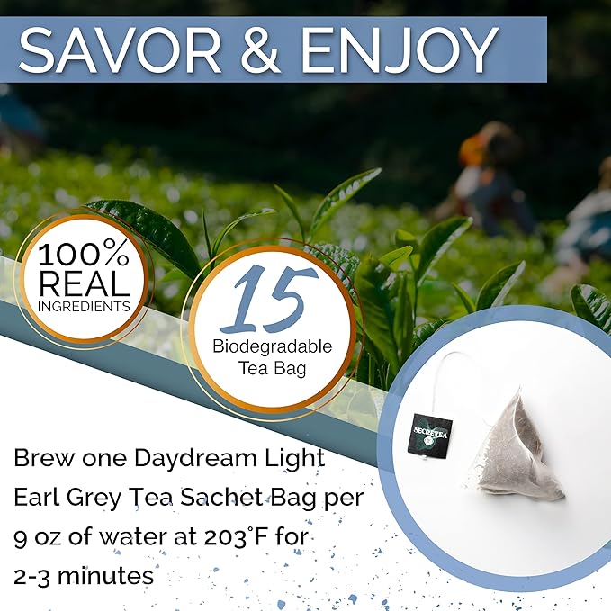 Organic Earl Grey Tea, Good for BREAKFAST TEA | NATURAL ANTIOXIDANTS,100% Real ingredients, 15 CT Tea Bag (pack of 3) | By T SECRETEA, Daydream