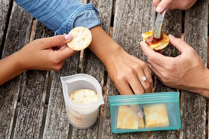 Zip Top Reusable Food Storage Bags | 3 Cup Set [Peach] | Silicone Meal Prep Container | Microwave, Dishwasher and Freezer Safe | Made in the USA
