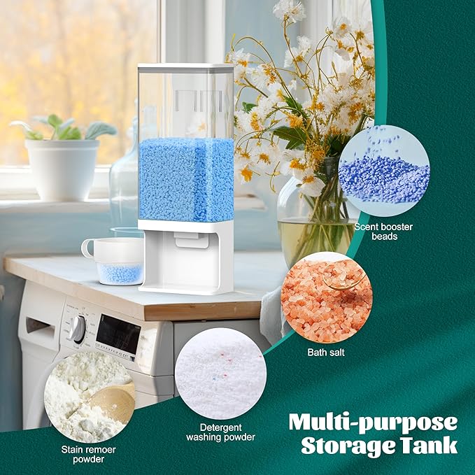 52.5 OZ Laundry Detergent Dispenser/Wall-Mounted Scent Booster Beads Dispenser for Laundry Room Storage, Suitable for Softener Beads/Sea Salt/Rice Dispenser/Sprinkles/Solid Grain Organize