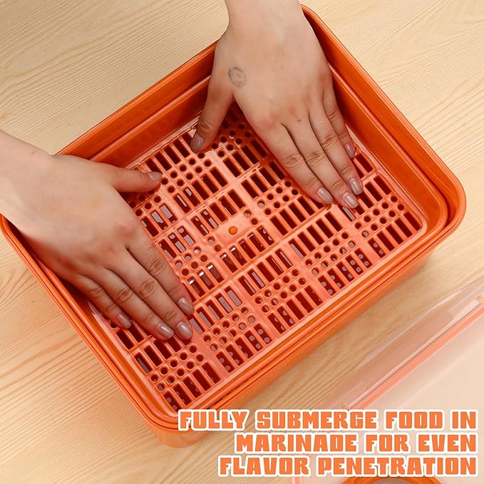 LemonRoad 2 Gal/7.5 L Kimchi Sauerkraut Fermenting Container with Airtight Lids & Press Plate, Food Grade Fermentation, Storage Box with Sealed Lids for Pickles and Vegetables(Orange)